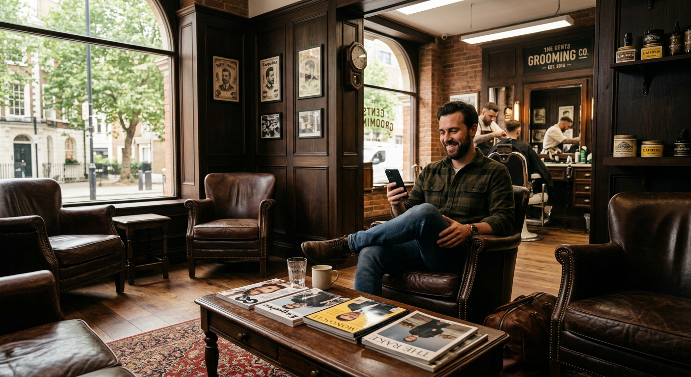 Kunde wartet entspannt im Barbershop